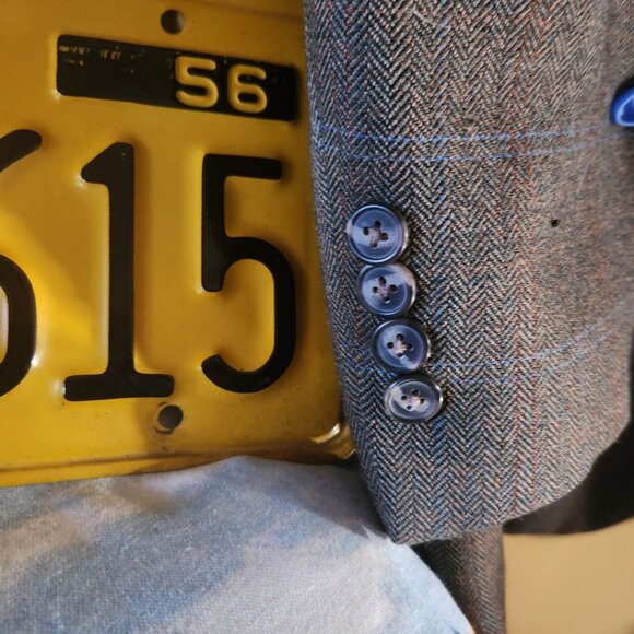 100% Wool !  Bellissmo 44r Blazer  Brown Plaid with red & blue striping - Picture 5 of 7